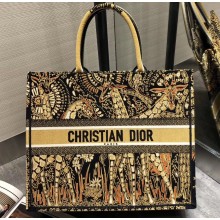 Dior Book Tote Bag Animals Embroidered Canvas Yellow 2020