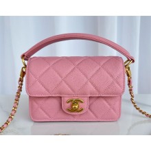 chanel Shiny Grained Calfskin & Gold-Tone Metal pink Mini Flap Bag with Top Handle AS5164 2024