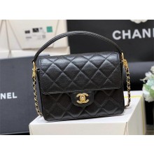 chanel Shiny Grained Calfskin & Gold-Tone Metal black Mini Flap Bag with Top Handle AS5164 2024(original quality)