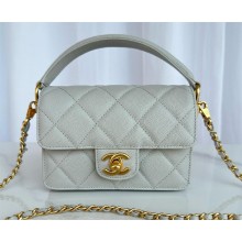 chanel Shiny Grained Calfskin & Gold-Tone Metal gray Mini Flap Bag with Top Handle AS5164 2024