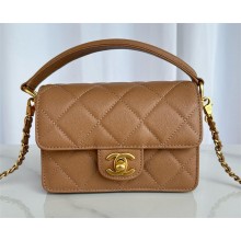 chanel Shiny Grained Calfskin & Gold-Tone Metal camel Mini Flap Bag with Top Handle AS5164 2024