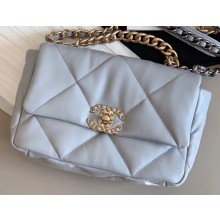 Chanel 19 Small Leather Flap Bag AS1160 Light Gray 2020