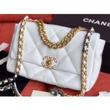 Chanel 19 Large Leather Flap Bag AS1161 White 2020
