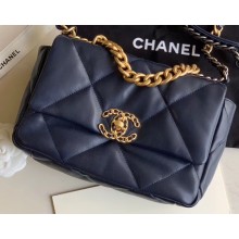 Chanel 19 Small Leather Flap Bag AS1160 Navy Blue 2020
