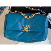 Chanel 19 Small Leather Flap Bag AS1160 Turquoise Blue 2020