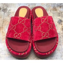 Gucci GG Canvas Slide Sandals 573018 Red 2019