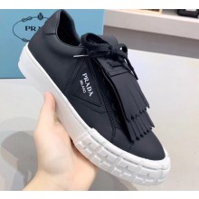 Prada Gabardine Fabric Fringe Low-top Sneakers Black 2020