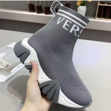 Versace Logo Print Knit Sock Sneakers Gray 2019