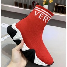 Versace Logo Print Knit Sock Sneakers Red 2019