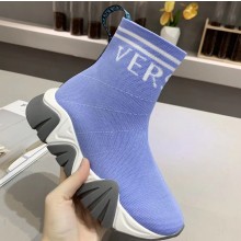 Versace Logo Print Knit Sock Sneakers Sky Blue 2019
