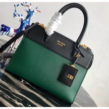 Prada Esplanade Saffiano and Calf Leather Bag 1BA046 Black/Green