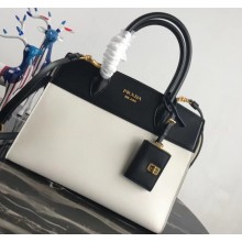 Prada Esplanade Saffiano and Calf Leather Bag 1BA046 Black/White