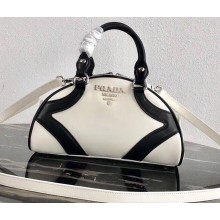 Prada Leather Bowling Bag 1BB071 White/Black 2020