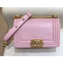Chanel Lizard Pattern Boy Flap Shoulder Small Bag Pink