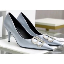 Balenciaga Heel Strassed BB Logo Satin Pumps Silver 2020
