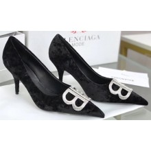 Balenciaga Heel Strassed BB Logo Velvet Pumps Black 2020
