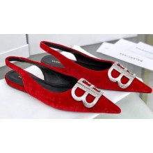 Balenciaga Heel Strassed BB Logo Velvet Mules Pumps Red 2020
