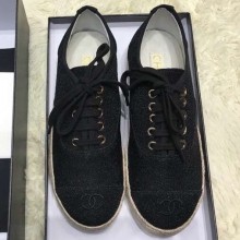 Chanel Tweed Lace-ups Espadrilles Black 2019