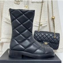 CHANEL leather quilted zipped boots black 2023