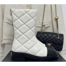 CHANEL leather quilted zipped boots white 2023