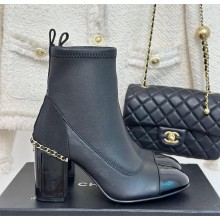 CHANEL heel 8.5cm sheepskin boots with chain black 2023