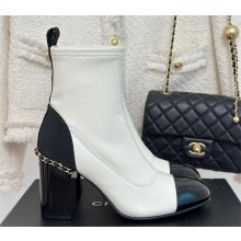 CHANEL heel 8.5cm sheepskin boots with chain white 2023