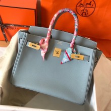 Hermes Birkin 25cm Bag in Original Togo Leather blue lin