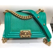 Chanel Lizard Pattern Boy Flap Shoulder Small Bag Green