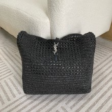 SAINT LAURENT LE 5 A 7 in raffia crochet and smooth leather black 2024(original quality)