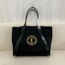 SAINT LAURENT RIVE GAUCHE tote bag in canvas black 2024(original quality)