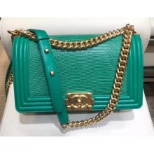 Chanel Lizard Pattern Boy Flap Shoulder Medium Bag Green