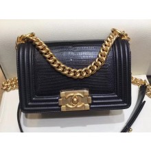 Chanel Lizard Pattern Boy Flap Shoulder Small Bag Black