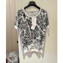 DIOR White and Black Linen, Cashmere and Silk Knit with Plan de Paris Motif t-shirt 2023