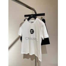chanel pearls CC logo T-shirt white 2023 