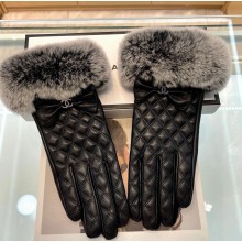 chanel black sheepskin gloves 2804-2024