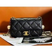 chanel Pearly Lambskin, Imitation Pearls & Gold-Tone Metal Small Flap Bag AS4861 black 2024
