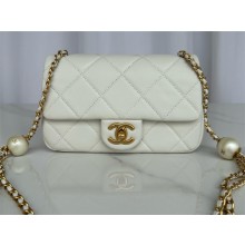 chanel Pearly Lambskin, Imitation Pearls & Gold-Tone Metal Small Flap Bag AS4861 white 2024