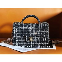 Chanel Sequin Embroidered Tweed & Gold-Tone Metal Mini Classic Handbag With Top Handle AS2431 Black, White & Silver 2024