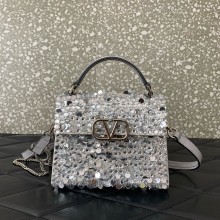 valentino MINI VSLING EMBROIDERED HANDBAG silver 2024