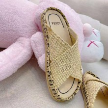 fendi raffia slippers beige 2022