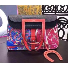 Hermes Halzan Print Tote Bag in Original Togo Leather Black/Red