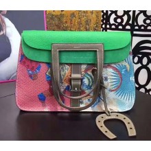 Hermes Halzan Print Tote Bag in Original Togo Leather Green/Grey