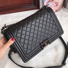 chanel new medium le boy bag black in caviar leather with black hardware