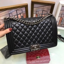 chanel new medium le boy bag black in sheepskin leather with silver hardware