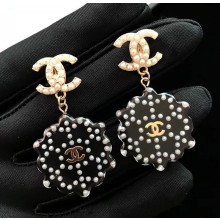 Chanel CC Resin Pearls Earrings Black/Gold/White 2018