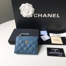 Chanel A84105 Classic Card Holder w/ Coin Purse BLUE