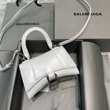 BALENCIAGA Hourglass XS Handbag in white shiny box calfskin with silver hardware 2022