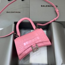 BALENCIAGA Hourglass XS Handbag in pink shiny crocodile embossed calfskin 2022