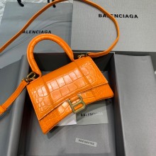 BALENCIAGA Hourglass XS Handbag in orange shiny crocodile embossed calfskin 2022