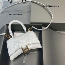 BALENCIAGA Hourglass XS Handbag in white shiny crocodile embossed calfskin 2022